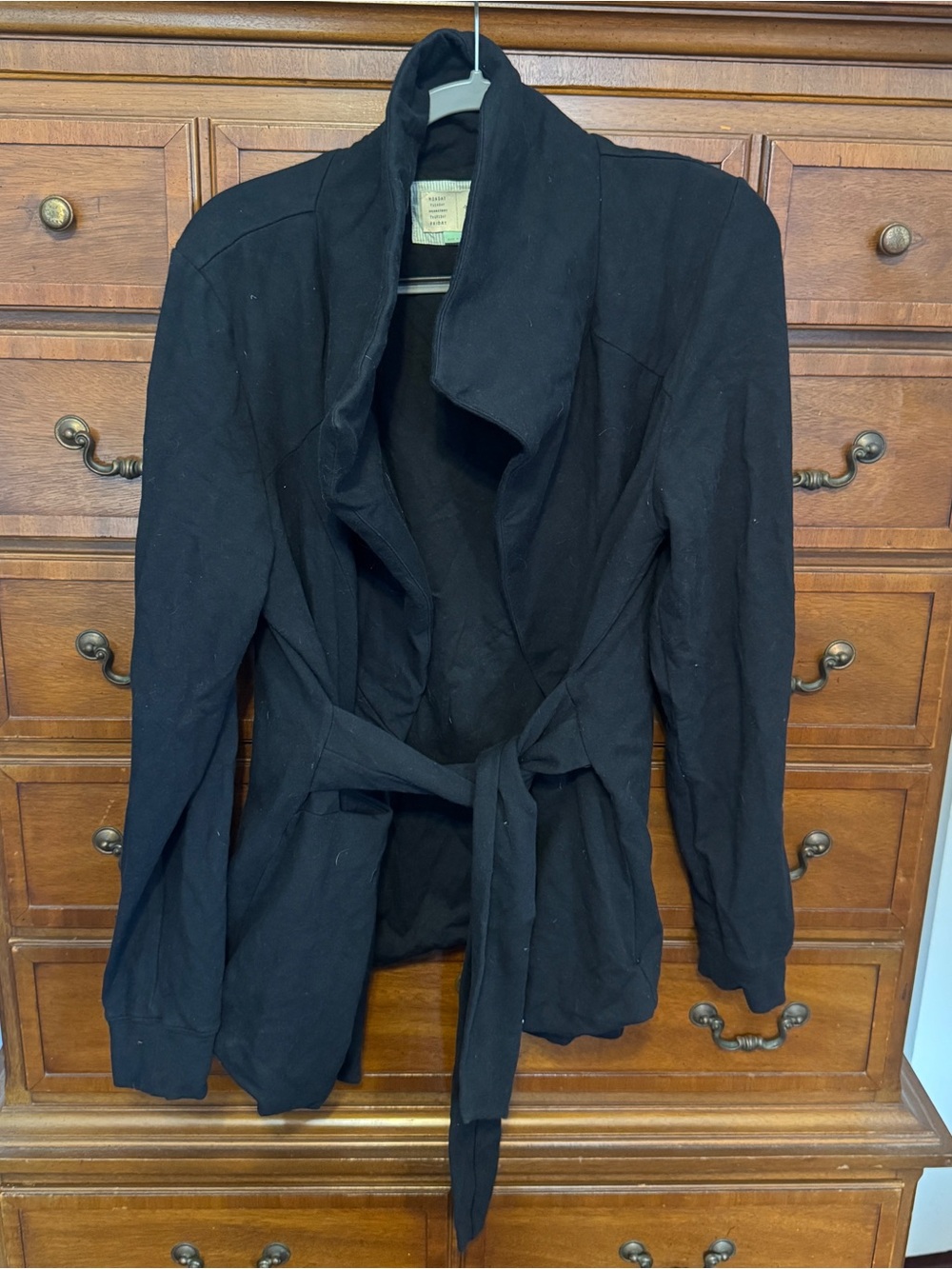 Saturday Sunday Anthropologie Black Wrap Belted Cardigan Jacket XL Minimalist